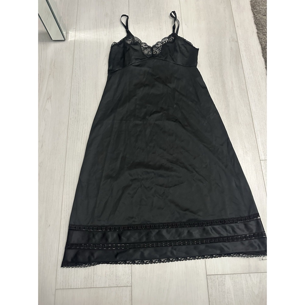 Vintage Adonna Antron III Nylon Slip Lingerie Sz 36 - Black